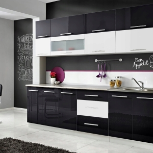MEBLE KUCHENNE KUCHNIA SZAFKI ZESTAW CZARNY BIAŁY POŁYSK 2,6M MONIKA